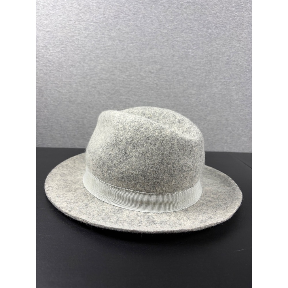 J.Crew Fedora Hat S/M Grey Wool Felt Wide Brim Made in Italy Classic